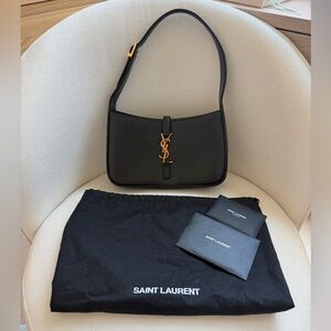 Saint Laurent Le 5 à 7 Hobo Bag Black Smooth Leather Gold Hardware YSL Authentic